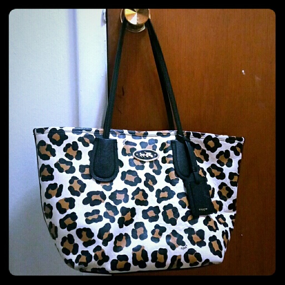 coach ocelot leopard tote